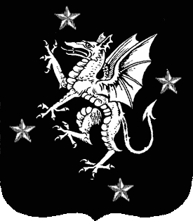 Sable, a dragon rampant amidst four mullets argent