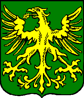 Vert, a falcon displayed maintaining an oak leaf or